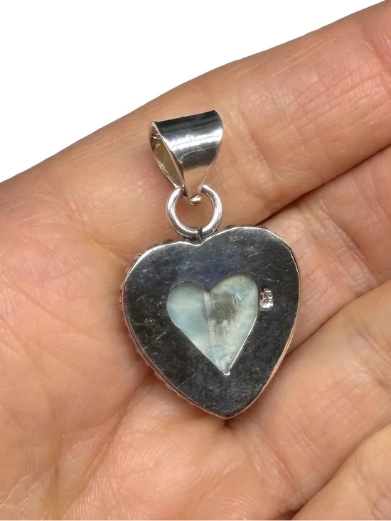 Larimar Heart Shaped Necklace Pendant Solid 925 Sterling Silver - Picture 5 of 5